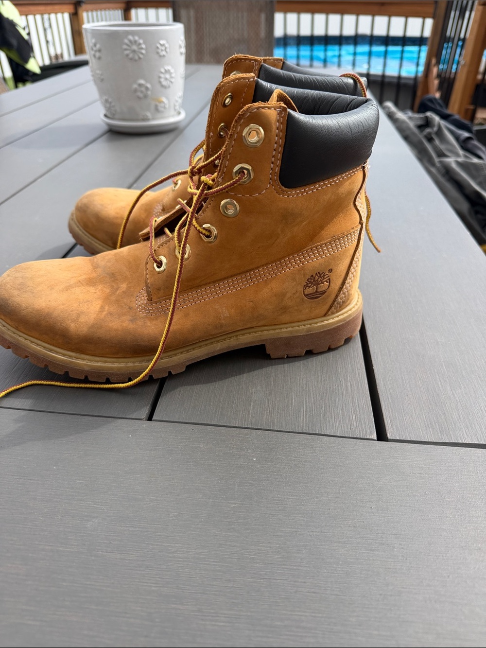 Timberland Wheat Nubuck Work Boots with Black Collar